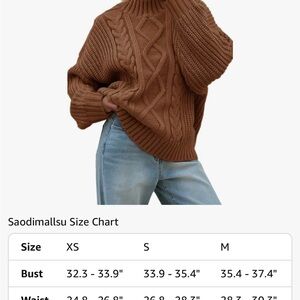 Women's Brown Cable Knit Turtleneck Sweater